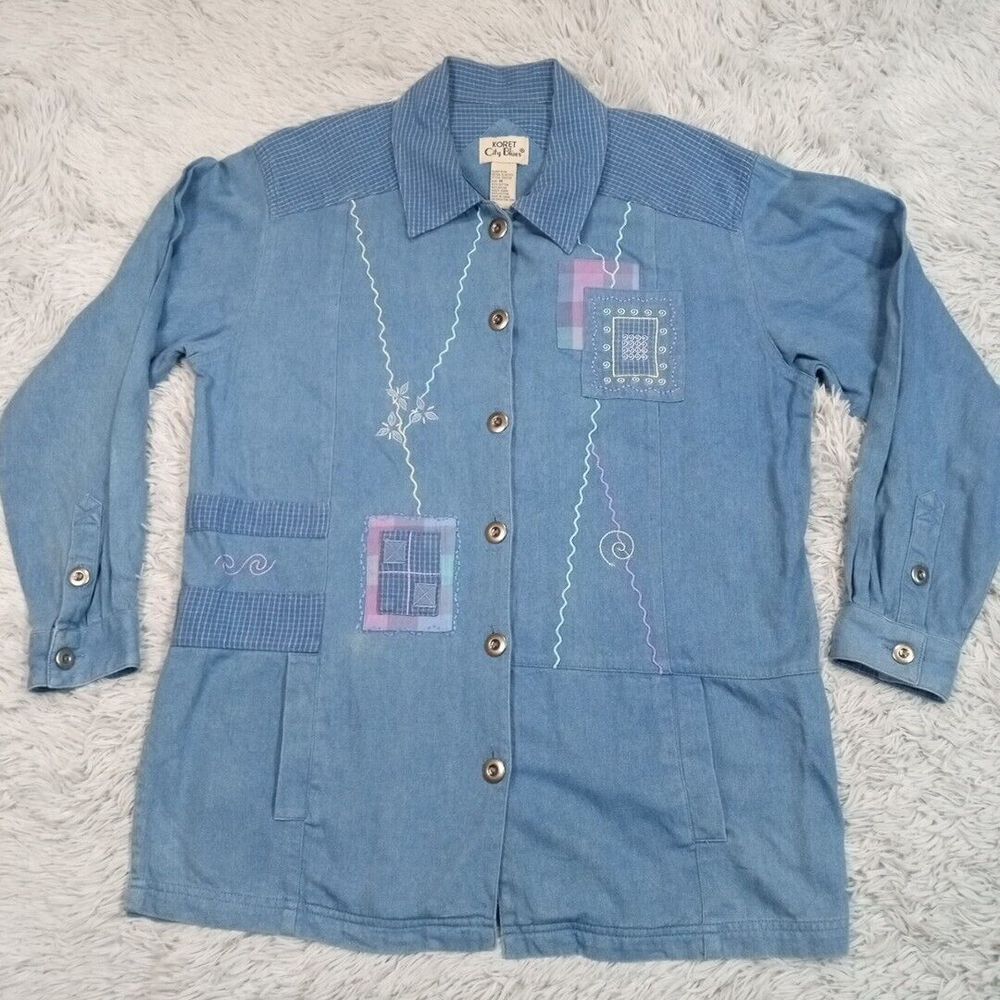 Vintage Koret City Blues Womens Shirt Denim Blue M Embroidery Button Up Pockets